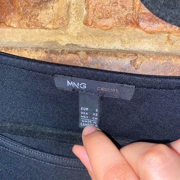 Mango MNG Casual Black Metallic Mesh Short Sleeve Mini Dress Women's Size XS - Picture 4 of 6